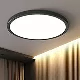 OTREN LED Deckenleuchte 48W, Rund Deckenlampe 4800LM, Moderne Flach Panel 3000K Warmweiß für Badezimmerküche Wohnzimmer Schlafzimmer, Ø40CM, Schwarz