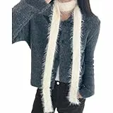 Damen Schal Lange Schmal Halstuch Dünn Gestrickt Schal Gestreifter Flauschig Langer Pelziger Taillenband Zotteliger Krawatte Haarband Beige Winterschal Y2k für Lässig Reisen Fotografieren 185CM