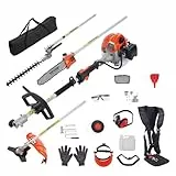 VEVOR 26CC 5-in-1 Multifunktions-Heckentrimmer, Benzin-Heckenschere, Unkrautvernichter, Fadentrimmer, Kantenschneider, Hochentaster, Kettensäge, Gartenschere mit Verlängerungsstange