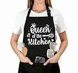 Belillpipi Kochschürze Damen Männer Schwarz, Verstellbare Kochschürze Damen Mit 3 Taschen, Personalisiert Schürze Grillschürze Geschenke Schürze Für Frauen Mann Geburtstag, Muttertag, Vatertag
