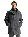 TOM TAILOR Herren Wollmantel mit Innenjacke 1032506, 30500 - Dark Grey Black Herringbone, M