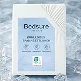 Bedsure Spannbettlaken 140x200cm kühlendes Bettlaken - Sommer Spannbetttuch bis 40cm für hohe Matratzen, Boxspringbett, Oeko-TEX Zertifiziert Q-MAX 0.4-Kühlstoff sorgt, Weiß