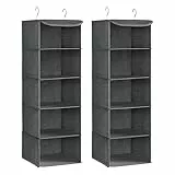 SONGMICS Hängeorganizer, 2er Set, Schrank-Organizer, Hängeregal, Hängeaufbewahrung, faltbar und platzsparend, Metallhaken und Bambus-Einsätze, leinenartige Textur, grau RCH005G02