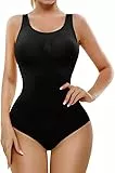 Ovnshery Shareware Body Damen Body Shaper mit Verstellbarer Schultergurt, Bodysuit Damen Fajas Colombianas Bauchkontrolle Nahtlos (Schwarz, S)