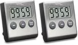 Technoline KT200 - klassischer, digitaler Kurzzeitwecker, Küchenuhr, Eieruhr, hochwertiges Edelstahlgehäuse, Silber, 6.4 x 1.8 x 7.0 cm (Packung mit 2)