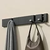 doporro Garderobenleiste Wandgarderobe mit 6 klappbaren Garderobenhaken, Aluminium Kleiderhaken Wand Schwarz, Hakenleiste mit Wandhaken für Jacken, Taschen, Flur, Bad und Küche, Wandgarderobe01-6Hs