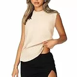 Dilgul Weste Damen Pullunder Ärmellos Weste Strick Winter Strickweste Pullover V-Ausschnitt Strickpullover Beige X-Large