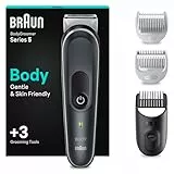 Braun Bodygroomer Series 5, Elektrischer Körperrasierer Herren mit 3 Zubehörteile, Kabelloser Trimmer für Intimbereich und Körper, 100 Min Akku, Wasserdichter Körperhaartrimmer, BG5340, Grau
