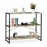 Relaxdays Standregal, Industrie Design, Bücherregal quer mit 3 Fächern, HBT: 80 x 95 x 35 cm, PB/Metall, braun/schwarz