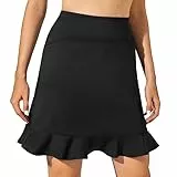 M MOTEEPI Tennisrock Damen 20'' Hosenrock Rock mit Hose Drunter Knielang Ruffle Skort Hohe Taille Sportrock Wanderrock mit Taschen Innenshorts Golfrock Kurze Sommerrock Röcke Fahrradrock Schwarz L