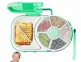 Grillix Kinder Snackbox mit Fächern und Deckel, Grün Multifunktionale Baby Snack Spinner mit Tragbarem Box Set, Sicher Versiegelter Runde Snackbox Kinder, Reusable Snack Container für Kleinkinder