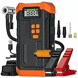 Povasee Starthilfe Powerbank mit Luftkompressor, 8000A Starter Powerbank (Alle Benzin und 12L Diesel) mit 150PSI Luftpumpe, 12V Car Jump Starter mit Starthilfekabel, LED-Licht, USB Ausgang