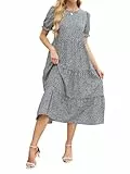 Zetieny Sommerkleid Damen Elegant Kleider Kurzarm Rundhals Midikleid A-Linie Strandkleid Casual Freizeitkleid