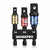 WORKPRO 3-tlg. Stecknuss Adapter, Steckschlüssel-Adapter, 1/4' Sechskantschaft-Bitadapter mit Halter, 1/4', 3/8' und 1/2' Antrieb, Schlagschrauber-Adapter für Kfz-Bohrmaschinen und Schlagschrauber