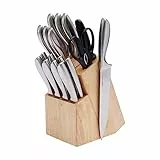 Amazon Basics Edelstahlmesser-Set mit Komfortgriff und Block, 18 Stück, 1er-Pack, Schwarz