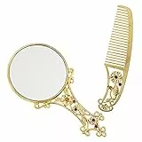 FOMIYES Handspiegel 1 Set Antik Spiegel Kamm Set Vintage Schminkspiegel Tragbarer Kosmetikspiegel Kamm für Frauen und Mädchen Golden Handspiegel Einzigartig
