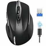 TECKNET Silent Kabellose Maus, Wiederaufladbar Funkmaus 4800 DPI, 2,4 GHz Optische Computer Maus für Laptop, PC, Mac, 6 Tasten, Schwarz