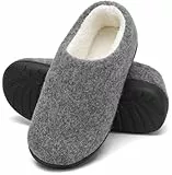 Mishansha Herren Filz Hausschuhe Winter Wärme Memory Foam Pantoffeln rutschfeste Plüsch Harte Sohle Slippers für Indoor & Outdoor, Grau, 38/39 EU