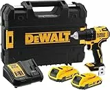 DEWALT18 Volt 2-Gang Akku-Bohrschrauber (bürstenloser Motor, Vollmetallgetriebe,15-stufiges Drehmomentmodul, 13 mm Schnellspann-Bohrfutter, 2x 2 Ah Li-Ion Akkus, Ladegerät, LED-Leuchte), DCD708D2T-QW