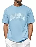 Vijamiy Herren T-Shirt Los Angeles Print Oversized 100% Baumwolle,Rundhalsausschnitt Kurzarm Sommer Top für Teenager,Weich und Bequem(Blau,XL)