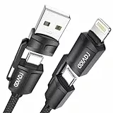RAVIAD Multi USB Kabel, Universal Ladekabel [2M] Nylon Schnell 4 in 1 Mehrfach Ladekabel 60W PD mit USB C/USB A auf Lightning, USBC/USBA auf USBC für iPhone 16/15, Samsung Galaxy, Huawei - Schwarz