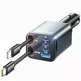 SUPERONE 6 in 1 Zigarettenanzünder USB C, 105W Einziehbares Auto Ladegerät, Schnellladegerät Auto für Telefone mit USB C & Apple Ladekabel, Ladegerät KFZ für iPhone 17/16/15/14/13, Galaxy S25/S24/S23