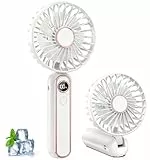 Handventilator, Tragbarer Mini Ventilator, Wiederaufladbar USB Ventilator, Kleiner Ventilator mit 6 Geschwindigkeitsstufen, Faltbarer Hand Ventilatoren mit Lanyard und Base,Weiß (für Büro & Outdoor)
