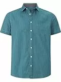 Jan Vanderstorm Herren Streifenhemd Perttu Kurzarmhemd | Reine Baumwolle | Größe L - 7XL Petrol, 2XL (XXL) - 45/46