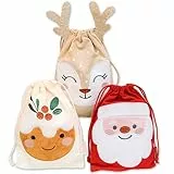 Papierdrachen Geschenkverpackung Weihnachten 2025 - groß - Set 3 Stück - Rentier- Rot Beige - zum Befüllen und Verschenken - wiederverwendbare Beutel