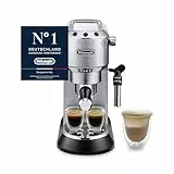 De'Longhi Dedica Style - Perfetto Kompakte Siebträgermaschine Espressomaschine mit Tasten, manuellem Milchaufschäumer für Espresso und Cappuccino, ESE Pad geeignet, 15cm breit, Metall (EC685.M)