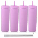 Volhoply 600ml Trinkbecher mit Deckel und Strohhalm Viererpack,Doppelwandiger Wiederverwendbar Reisebecher,BPA-freier Matte Pastellfarben Acryl-Plastikbecher für Fruchtsaft,Geschenk,Eiskaffee(Lila,4)