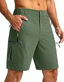 Tansozer Kurze Hosen Herren Wandern Cargo Mit Reißverschlusstasche，Ultraleichte, Atmungsaktive, Schnelltrocknende wasserdichte Outdoor Sommer Shorts Armee grün M