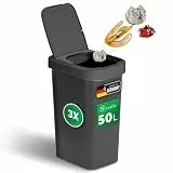 Novaliv 3er-Set Mülleimer 50L mit 2in1 Deckel, Klappdeckel & Schwingdeckel, Anti-Geruch Abfalleimer für Küche Haushalt Büro, Müll Eimer Abfall Trash Bin Kunststoff Abfallbehälter Mülltonne