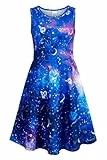 Belovecol Kleid Lila Mädchen Sommerkleid Kinder A-Linie Siwng Skaterkleid Rundhals Galaxie Kleid 8-9 Jahre
