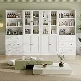 VOWNER 5-stöckiges Bücherregal mit Glastüren, 180 cm Vitrinenschrank, Küchenschränke, Küchenschrank Hochschrank, Buffetschrank für Küche, Wohnzimmer, Esszimmer, 4PCS (Weiß)