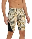 SURFEASY Herren Jammer Schwimmhose Lang Schnelltrocknend Badehose zum Schwimmen Racing Trainings (Schwarz/Holzmaserung, XXL)