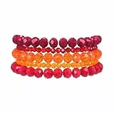 JENCVNL Mehrschichtiges Perlenarmband Stretch Damen 5 Stück Boho Perlenarmband Set Kristall Stretch Damen Armband Frauen Bohemian Armband Stapelbare (Rot 1)