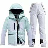 HOTIAN Damen Ski Jacke und Hosen 2 Teilig Set Skianzug Damen Wasserdicht Winddicht Winter Outdoor Warme Skifahren Skibekleidung damen set 167 GR+WT S