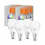 LEDVANCE Smarte LED-Lampe mit WiFi Technologie, Sockel E14, Dimmbar, Lichtfarbe änderbar (2700-6500K), RGB Farben änderbar, ersetzt Glühlampen mit 40 W, SMART+ WiFi Mini Bulb Multicolour, 4er-Pack