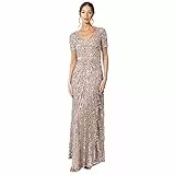 Maya Deluxe Damen, Abendkleid Pailletten Maxi Abendkleid Elegant für Hochzeit V-ausschnitt A-linien-schnitt Bridesmaid Dress, Taupe, 38 EU