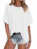 Wayleb T Shirt Damen Oversize Sommer Rundhals Kurzarm Oberteil Locker Lässig Basic Tshirt Einfarbig Casual Tee Tops Lose Bluse für Alltag Urlaub Freizeit