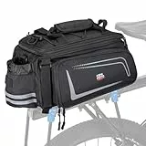 KEMIMOTO 2 IN 1 Gepäckträgertasche, 15L Volumen, Wasserabweisende Fahrradtasche für Gepäckträger mit Regenschutz, Mehrere Fächer und erweiterbar, mit Schultergurt, Fahrrad Taschen hinten