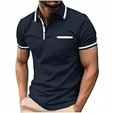 KOG Poloshirt Herren Golf Polo Shirt Kurzarm Oberteile Einfarbige Freizeit Baumwolle Oberteil Jungen Tee T-Shirt Vintage Shirts Junge T-Shirts Marine XXL