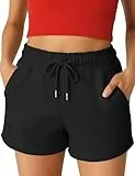 ROSS CAMP Kurze Hose Damen – Shorts Damen Sommer, Schwarze Kurze Sporthose Laufshorts, Trainingshose Women Hosen Kurz Laufhose (Schwarz, M)