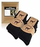 FORVEVO 4 Paar Alpaka Socken Damen 39-42, Wollsocken Herren, Warme Wintersocken mit Alpakawolle, Thermo Flauschig Stricksocken für Alltäglich, Wandern, Trekking(Schwarz)