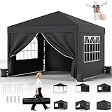 JUMMICO Pavillon 3x3 Wasserdicht Stabil Winterfest Höhe Verstellbar,Faltpavillon mit 4 Seitenwänden,Pavillion UV Schutz 50+,Gartenpavillon Faltzelt für Garten, Innenhof, Camping,Gazebo Grau