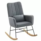 SONGMICS HOME Schaukelstuhl, mit Armlehnen, Relaxsessel, mit Fleece bezogen, Stahlgestell, Füße aus Kautschukholz, bis 136 kg belastbar, für Schlafzimmer, Wohnzimmer, schiefergrau LYY500G01
