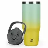 Riley Joy 2.0 Trinkflasche Edelstahl 1L Thermobecher mit Strohhalm und Henkel - Spülmaschinenfest - Auslaufsicherer Kaffeebecher to Go - Gelbgrün