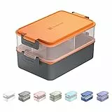 Linoroso Lunchbox Erwachsene Brotdose mit 3 Fächern Bento Box mit Soßenbehälter und Geschirr Lunch Box für Mikrowelle und Spülmaschine Kunststoff BPA-frei Als Frühstücksbox Jausenbox Salatbox - Orange