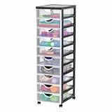 Iris Ohyama, Schubladenbox, Schubladenschrank, Schwarz, 10 flachen Schubladen, A4, Schubladenbox Kunststoff, Aufbewahrung, Rollcontainer mit Schubladen, Büro, Schule, BPA-frei, DDDC-010